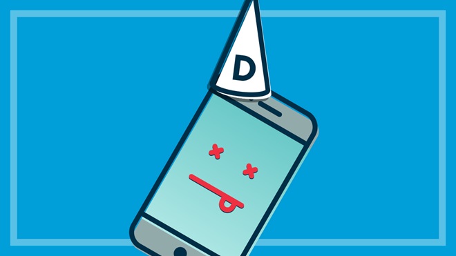 illustration of dud smartphone with dunce cap
